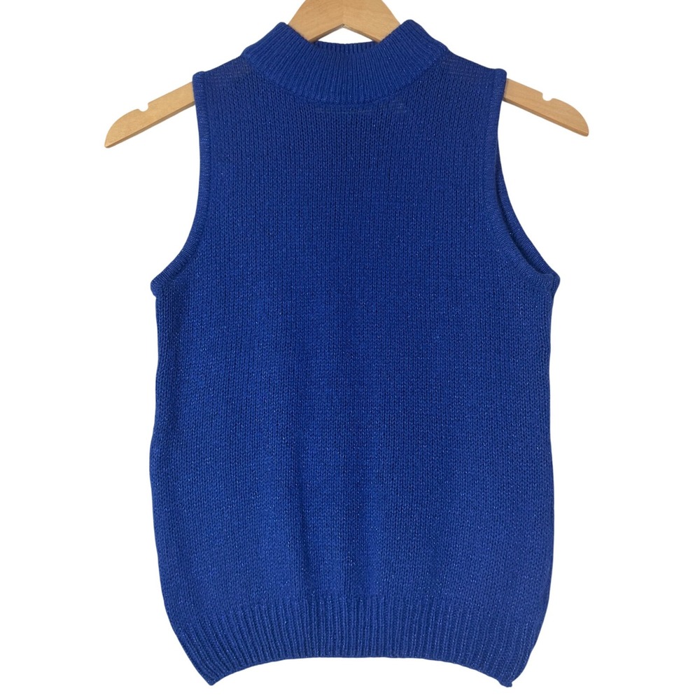 Margules Womens Size Medium Blue Angora Silk Mock Neck Sweater‎ Vest Vtg Korea